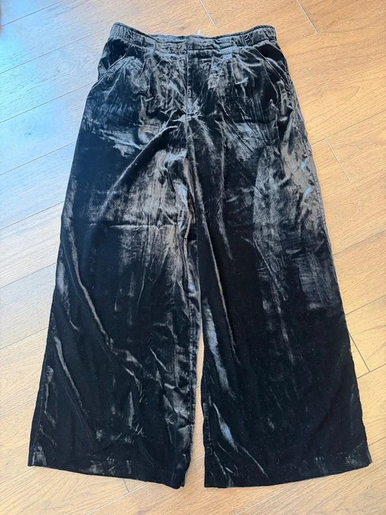Anthropologie Crushed Velvet High-Rise Wide-Leg Black Trouser - Large - C30-035 - Picture 2 of 13